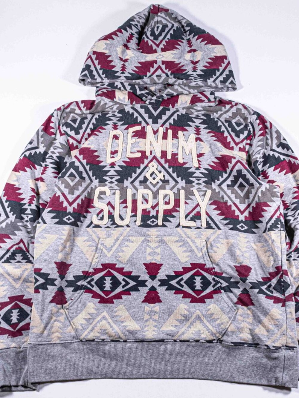 Denim & Supply Ralph Lauren Aztec Spell Out Hoodie Sweatshirt Mens Large Y2K